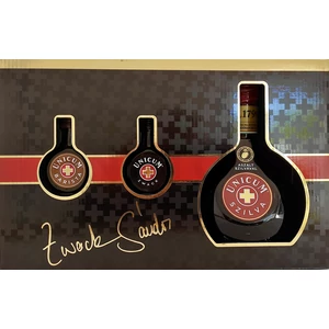 Zwack Unicum szilva ízesítésű keserűlikőr 0,7l 34,5% + 0,04l Unicum + 0,04l Barista, díszdoboz