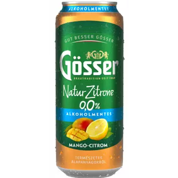 Gösser Natur alkoholmentes dobozos sör, mangó-citrom ízesítéssel 0,5l DRS