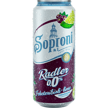 Soproni Radler alkoholmentes dobozos sör, fekete ribizli-lime ízesítéssel 0,5l