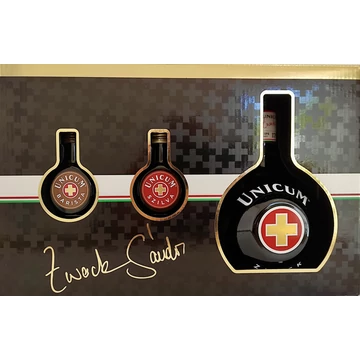 Zwack Unicum keserűlikőr 0,7l 40% + 0,04l Barista + 0,04l Szilva, díszdoboz