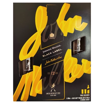 Johnnie Walker Black Label whisky 0,7l 40% DRS, díszdoboz + 2 pohár
