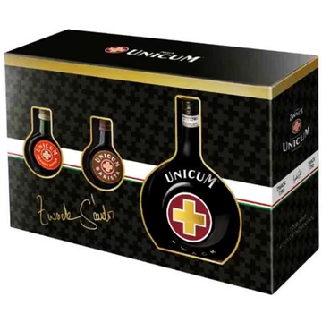 Zwack Unicum keserűlikőr 0,7l 40% + 0,04l Barista + 0,04l Orange, díszdoboz