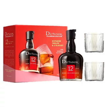 Dictador rum 0,7l 12 éves 40%, díszdoboz 1 pohárral