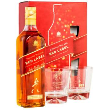 Johnnie Walker Red whisky 0,7l 40% díszdobozban, 2 db pohárral