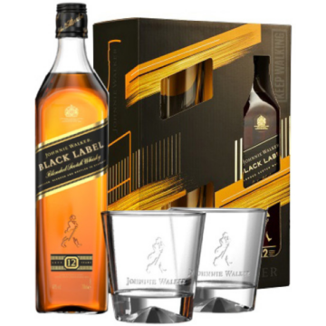 Johnnie Walker Black Label whisky 0,7l 40%, díszdoboz + 2 pohár