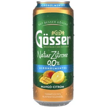Gösser Natur alkoholmentes dobozos sör, mangó-citrom ízesítéssel 0,5l DRS