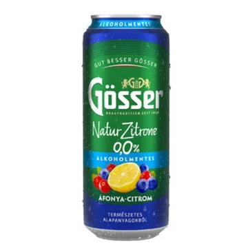 Gösser Natur alkoholmentes dobozos sör, áfonya-citrom ízesítéssel 0,5l DRS