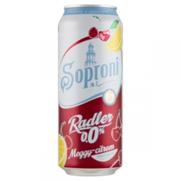 Soproni Radler Zero alkoholmentes dobozos sör, meggy-citrom ízesítéssel 0,5l DRS