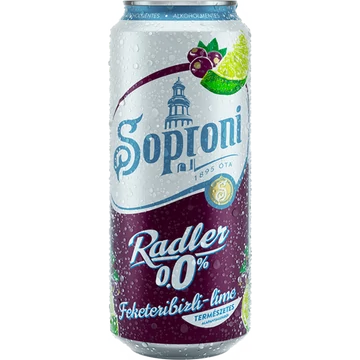 Soproni Radler Zero alkoholmentes dobozos sör, fekete ribizli-lime ízesítéssel 0,5l DRS