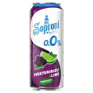 Soproni 0.0% alkoholmentes dobozos sör, feketeribizli-lime ízesítéssel 0,5l DRS