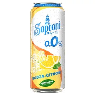 Soproni 0.0% alkoholmentes dobozos sör, bodza-citrom ízesítéssel 0,5l DRS